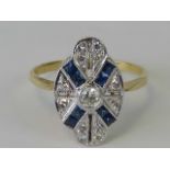 A superb 18ct gold Art Deco style diamond and sapphire ring, round cut brilliant diamond, approx 0.