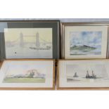 A watercolour of Westminster Bridge by Norman Charley (sight size 30cm x 47cm) together with three