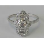 A superb 18ct white gold Art Deco style diamond ring, central round cut brilliant diamond, approx 0.