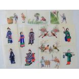 A quantity of thirteen fine quality late 19th century Oriental paintings on rice paper,