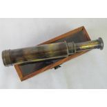 A reproduction brass extending telescope marked 'Ottoway and Co' in a glazed wooden case.