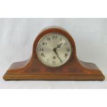 A 1930s mahogany and walnut cased Napoleon hat three train striking mantel clock,