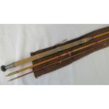 A vintage Allcocks three piece split cane fly fishing rod 'Isis', 10ft 6" long.