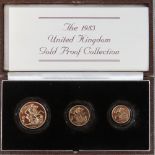 A 22ct gold 1983 UK Gold Proof Collection; comprising a cased trio of two pound coin,