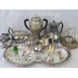 A quantity of plated and glass wares: a Walker & Hall plated tankard and another;