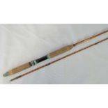 A vintage Allcocks two piece split cane fly fishing rod 'Lightcaster', 8ft long.