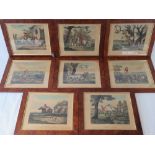 A complete set of eight walnut-framed hunting themed colour prints by Jukes including 'a