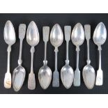 A set of six German serving spoons, halbmond und krone 800 hallmark, five with makers mark Harmsen,