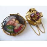 A large Victorian yellow metal brooch set with amethyst, 40mm diameter, 13.