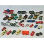 Three Britains trailers together with some die-cast metal and plastic cars,