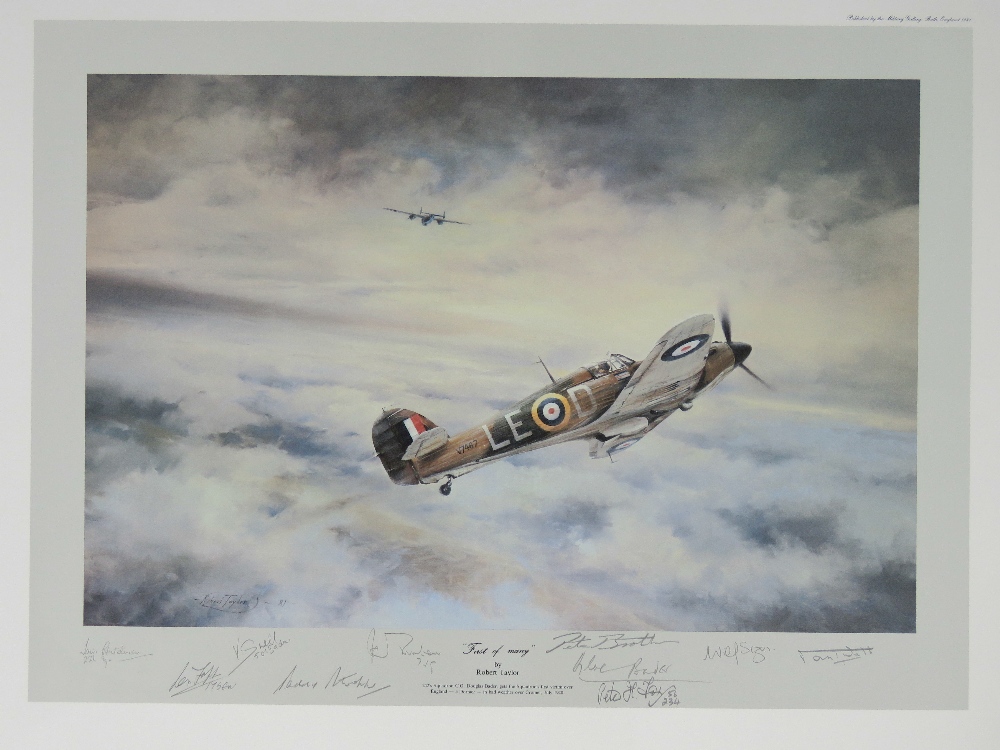 Print; 'First of Many' by Robert Taylor signed by Dudley Bader and nine others, 39 x 53cm, unframed.