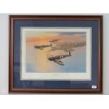 Presentation Print; 'Spitfires over Darwin' by Robert Taylor signed by the artist and eight others,