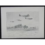 Print; 'Peaceful Homecoming' by Richard Taylor, signed by Vera Lynn and eight others, 30 x 42cm,