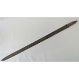 A late 19th century, possibly Sudanese sword, leather grip; blade length 77.5cm.