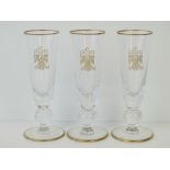 A set of three well made heavy glass gilded goblets (typical well made items for high ranking