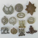 Twelve assorted British military large cap badges and a helmet plate.