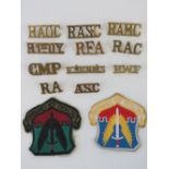 Eleven assorted British military pierced brass monograms. RAMC RACS, RAC etc.