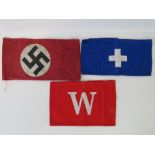 Three WWII German arm bands: NSDAP and two Luftshutz.