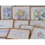 Ten watercolours of landscapes and flower studies by 20th century artists of various sizes;