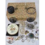 A quantity of silver and costume jewellery; four silver chains with pendants,