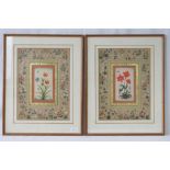 Two eastern and highly decorative hand painted floral paintings,