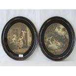 A pair of oval hand tinted fine quality engravings possibly by Bartolozzi,