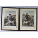 Two modern French reproduction prints of late 19th century romantic portraits of huntsmen with