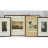 Alfred Richard Blundell, four etchings, ”Lavenham Mill, sunset” (sight size 12.