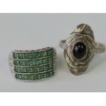 Two silver rings, one set with onyx cabachon, size Q,