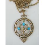 A 9ct gold seed pearl and turquoise pendant of open circular form, bale stamped 9ct, 4.