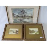 A watercolour of a river scene by Albert Houghton AMC FRSA,