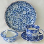 An Enoch Wood blue and white English scenery pattern large cup (10cm high) and saucer (19cm