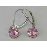 A pair of 14ct white gold and pink stone earrings, stamped 585 CZ, 1.