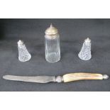 A quantity of HM silver items; a cut glass sugar caster with silver top - Birmingham 1909,