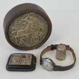 A quantity of silver and white metal ephemera including a Swiss made ladies wristwatch hallmarked