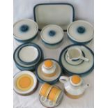 A part Wedgwood Blue Pacific pattern part dinner service with eight dinner plates;