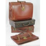 Four vintage leather & pig-skin leather items; two small cases and two brief cases.