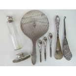 A quantity of HM silver ladies dressing table ephemera including hand mirror (London 1938),