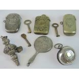 A HM silver vesta case, a HM silver babys rattle and whistle a/f,