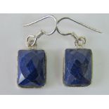 A pair of silver and faceted lapis lazuli earrings, rectangular stones 1.