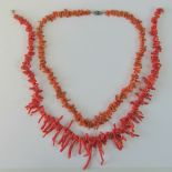 Two vintage coral necklaces, one clasp deficient, total weight 59.