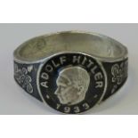 A 1939 Adolf Hitler ring, stamped "800".