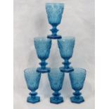 A set of blue French sherry glasses.