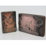 Two vintage copper printing blocks depic