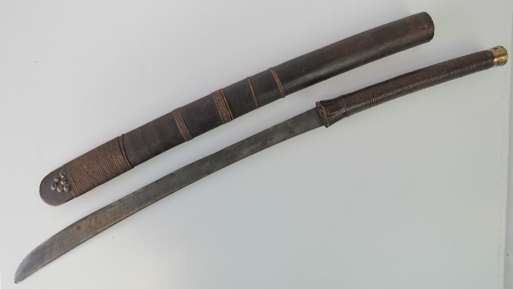 A Burmese dall with wooden scabbard; bla