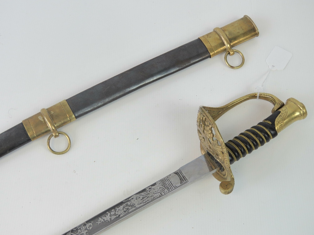 A US Officers ceremonial sword, engraved