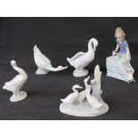 ALLadro Nao figure of a girl playing with two dogs, a LLadro goose figurine,