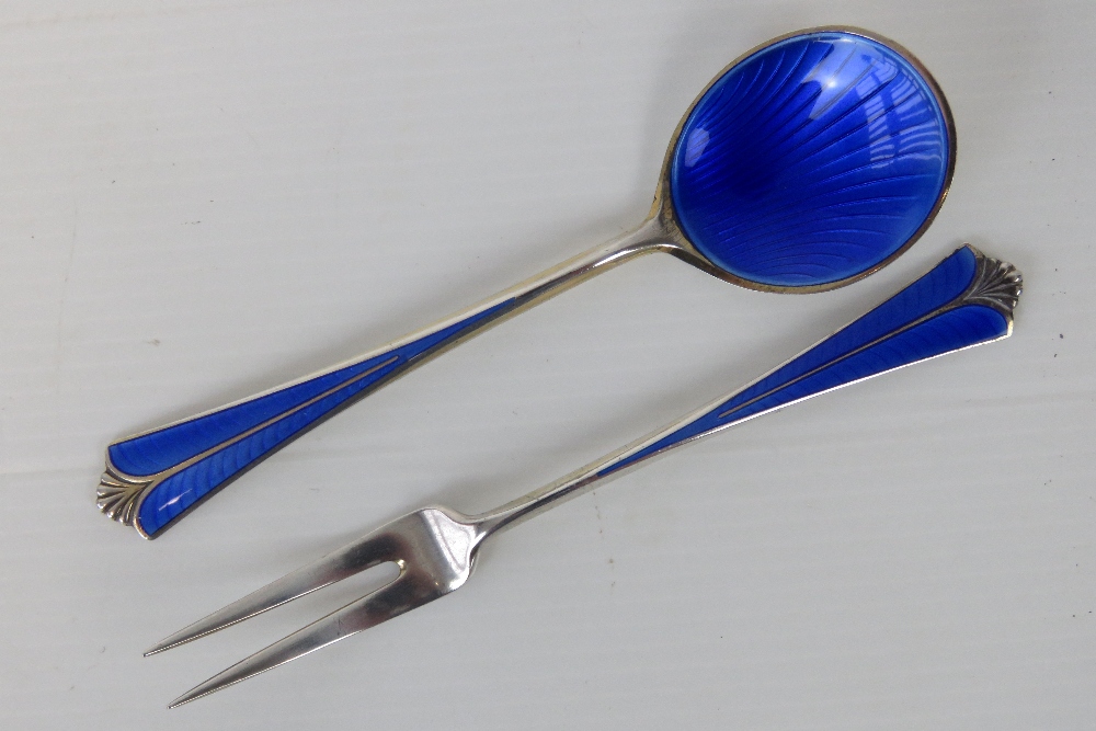 A David Anderson Norwegian Sterling silver enamelled spoon and fork c1970.
