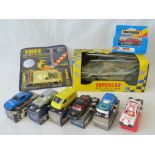 Nine retro die-cast metal model cars: A Matchbox MB70 Ferrari 308 GTB;