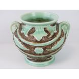 An Art Deco Burleyware green and brown embossed pot, pattern no 205 under, 12cm high.